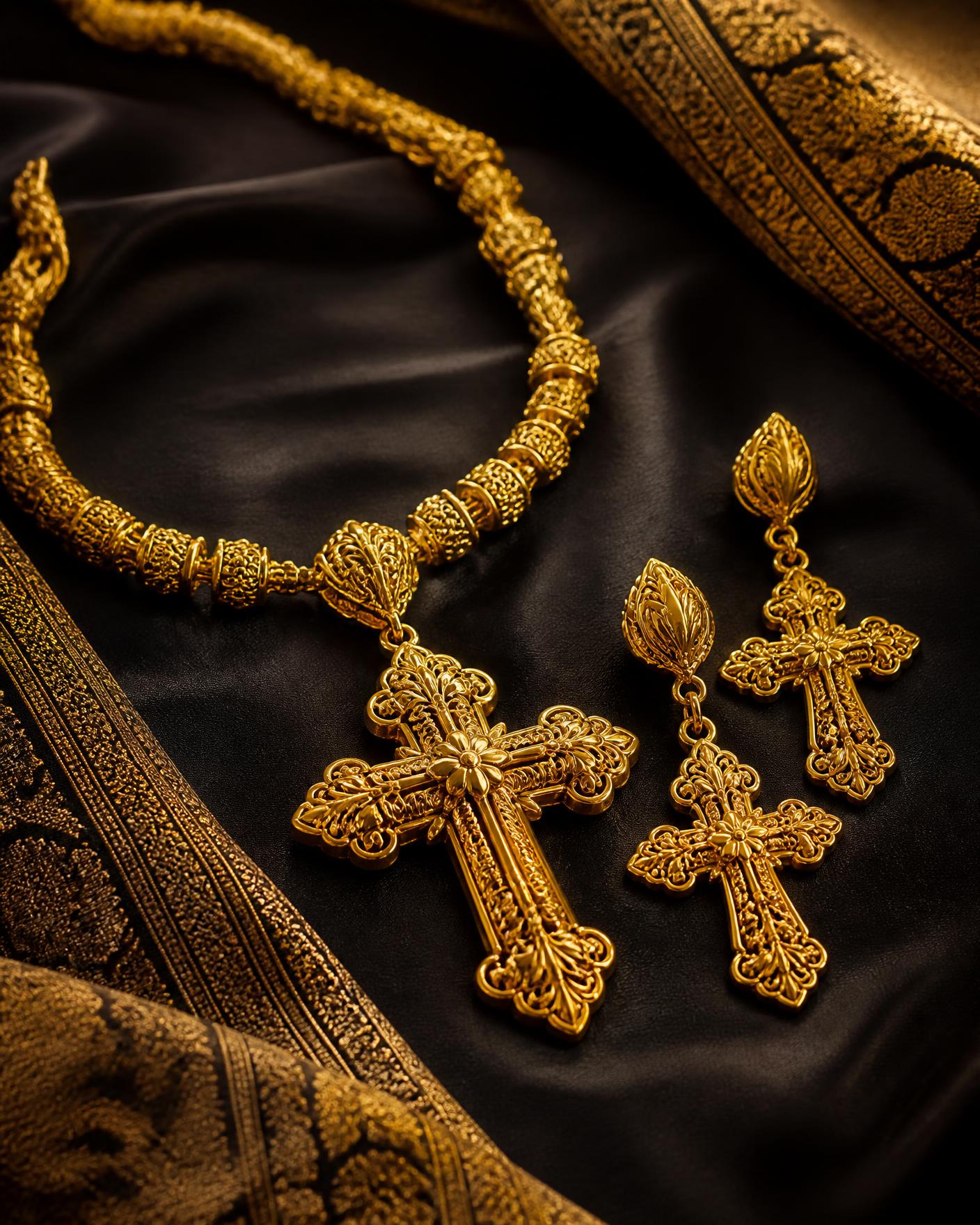 Gold-plated jewelry set with Ethiopian cross motif